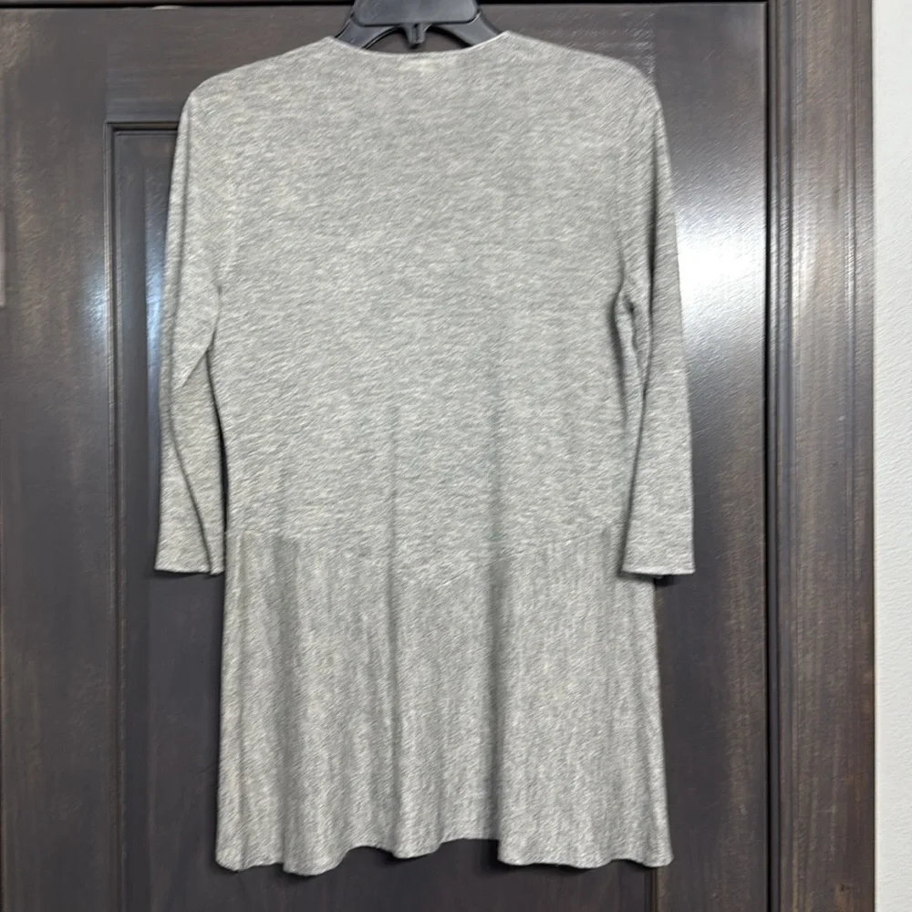 Eileen Fisher Linen‎ Blend Cardigan marbled gray Open Front 3/4 Sleeve Size XS